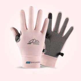 Summer Gloves For Men Cycling Anti UV Women Spring Ice Silk Two Finger Touchscreen Camping Driving Sports Riding Fishing Gloves (Color: full finger pink, Gloves Size: XL)