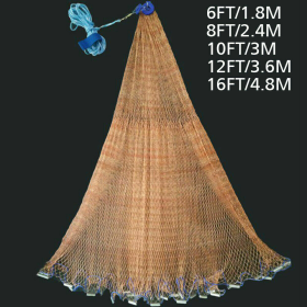 6FT/8FT/10/FT/12FT/16FT Heavy Duty Fishing Net with Nylon Mesh Easy to Throw (Style: Tire Line W/ No Ring, Net Size: 8FT Dia x 0.47in Mesh)